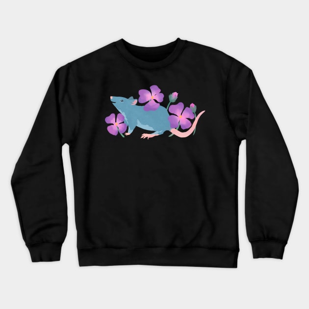 Blue Rat and Flowers Crewneck Sweatshirt by Adrielle-art